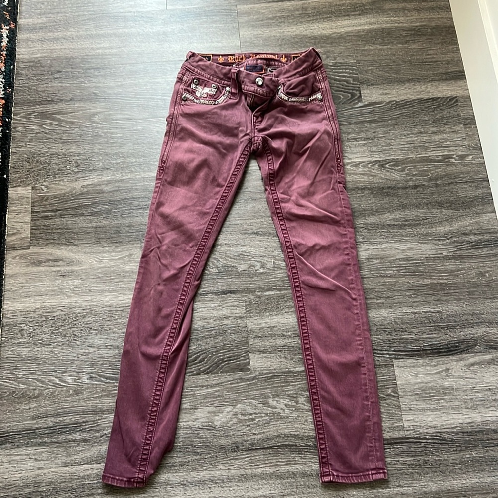 Red distressed rock revival miss me skinny denim jeans